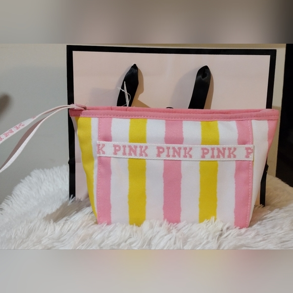 PINK Victoria's Secret Accessories - VS PINK 🩷 Lemonade Striped Cosmetic Bag New